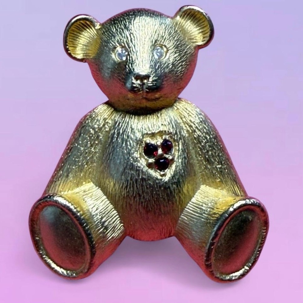 Vintage gold teddy bear brooch with rhinestones